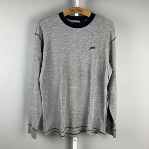 Vintage Guess Jeans Thermal Shirt Mens Large Gray Navy‎ Waffle Knit Long Sleeve